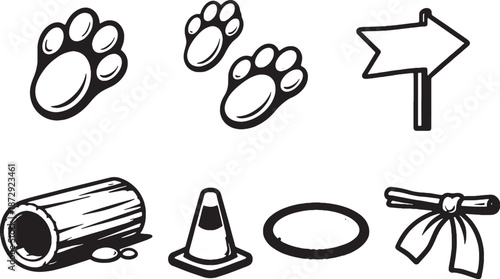 Easter Basket Stuffers Black and White 3D Line Art Icon Set eps