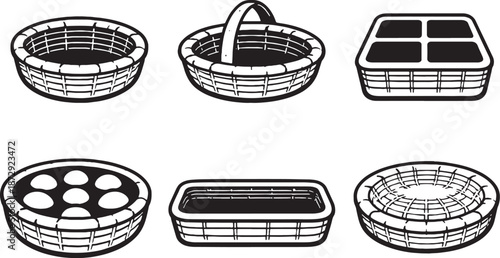 Easter Basket Top Down Variations Black and White  eps