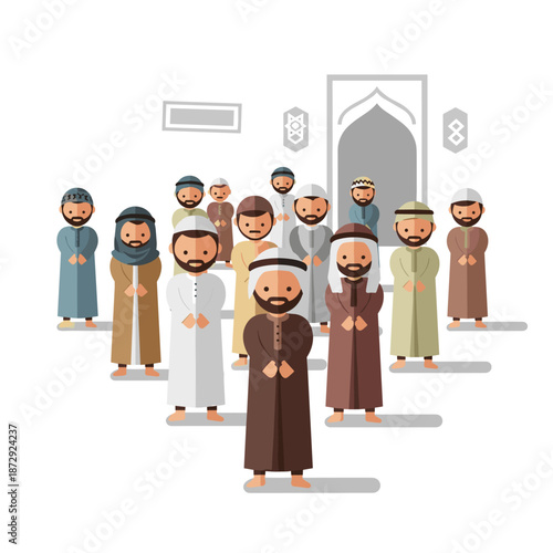 Devotees gathered for worship activities inside a serene mosque environment