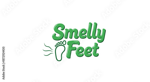 A playful logo design with green text 'Smelly Feet' and a foot silhouette with odor lines, for hygiene or humor concepts.