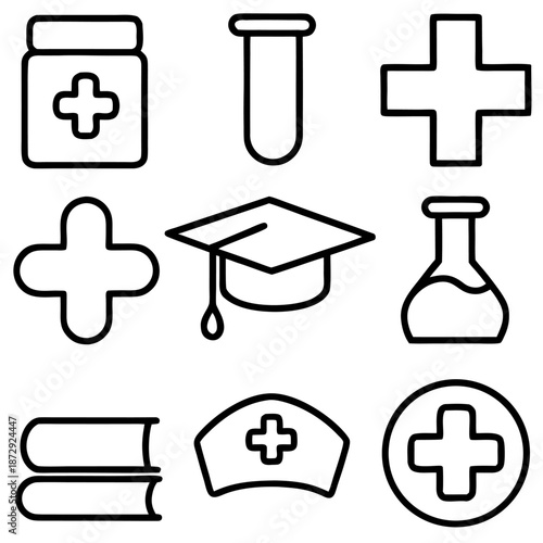 Medical and educational icons isolated on transparent background