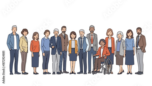A diverse group of people of varying ages, genders, ethnicities, and abilities standing together, representing inclusivity and community.