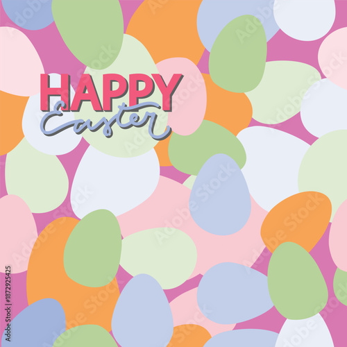 Colorful Easter eggs seamless pattern with pastel egg shapes forming a festive repeating background. Spring holiday vector design suitable for wrapping paper, packaging, stationery, wallpapers, textil