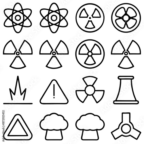 Nuclear symbols and icons isolated on transparent background