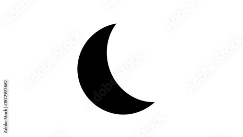 Simple black crescent moon on a white background for design elements.