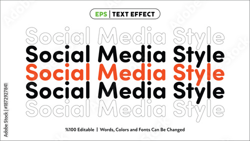 Colorful social media style text effect with contrasting black and orange letters on white background editable vector design for digital communication branding