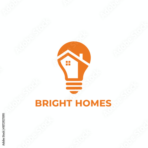 Modern Bright Homes Real Estate Logo with House and Light Bulb Icon for Smart Home Agency
