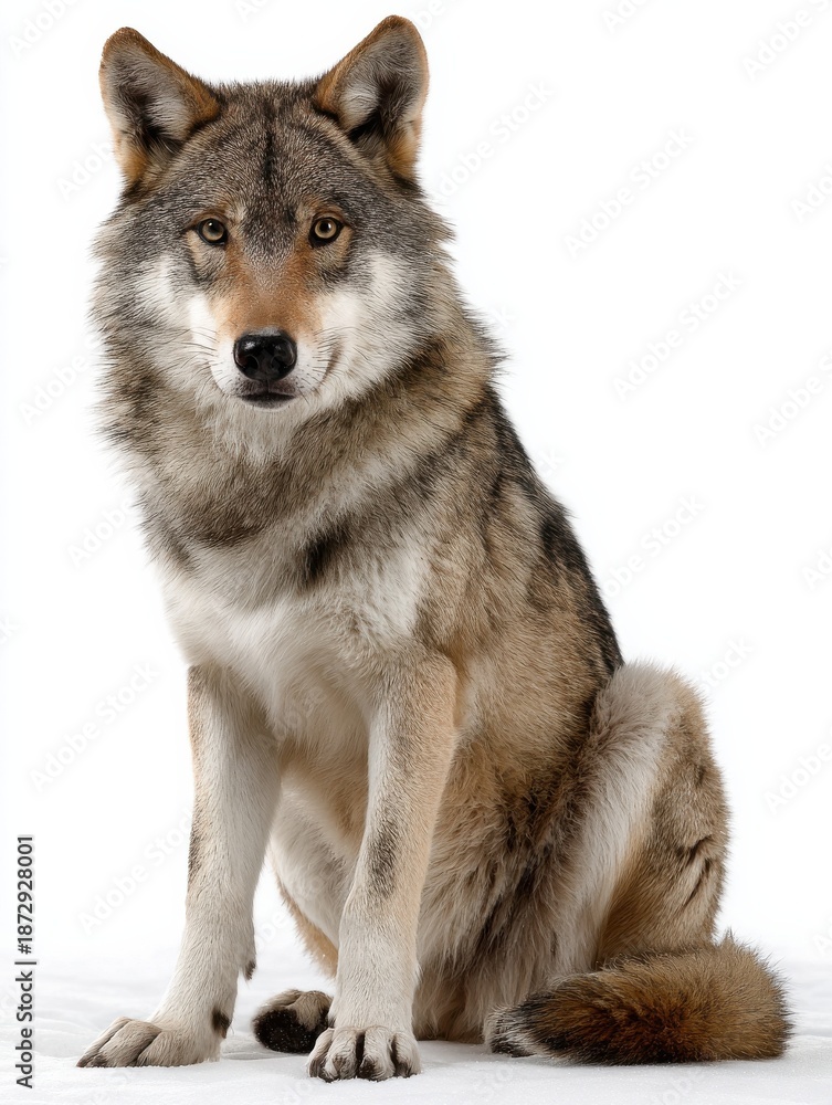Obraz premium A wolf is sitting on a white background