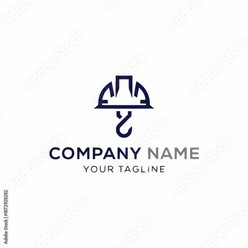 Construction hard hat with crane hook logo design.