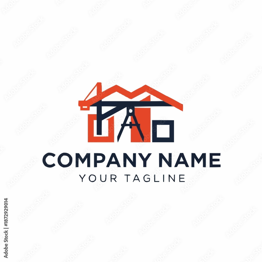Fototapeta premium Construction Company Logo Design with House and Tools.
