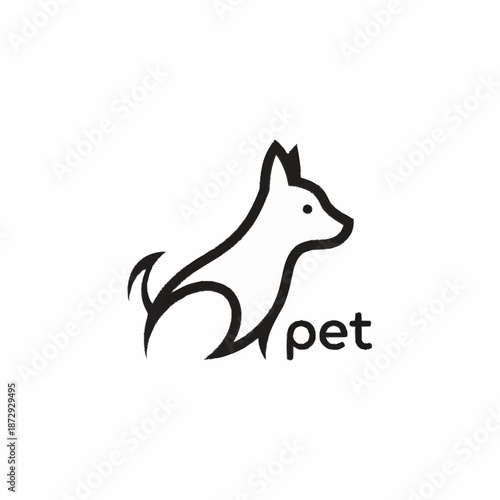Minimalist Line Art Logo of a Sitting Dog with the Word Pet.