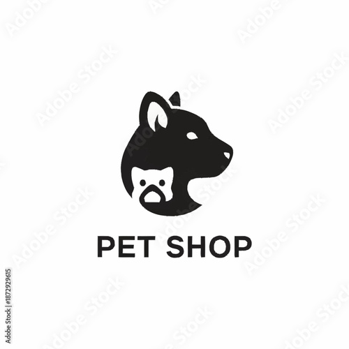 Minimalist Pet Shop Logo Featuring Dog and Cat Silhouettes.