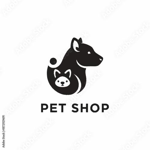 Modern Pet Shop Logo Design Featuring Dog and Cat Silhouette.