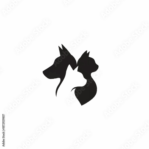 Silhouette of Dog and Cat Heads Together.