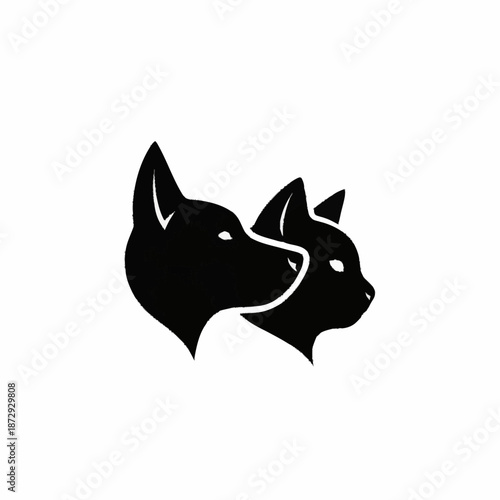Silhouette of Dog and Cat Heads Side by Side.