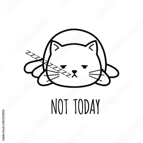 A cartoon cat sleeps peacefully on a white background with a subtle Zzz indication