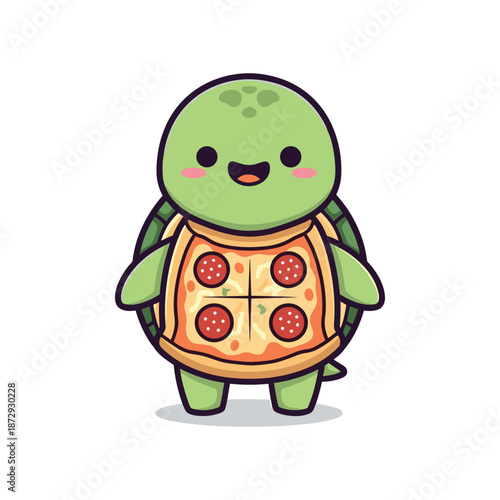 Cute Cartoon Turtle Wearing Pizza Shell