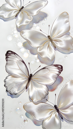 Pearl-Textured Butterflies: Elegant White & Silver Butterfly Composition