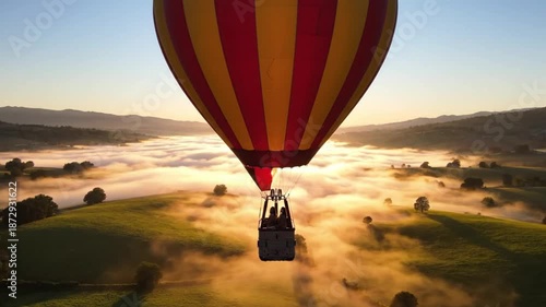 Hot Air Balloon Ride Over Misty Landscape Sunrise Adventure