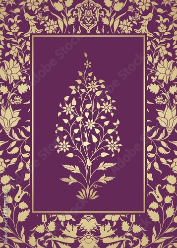 wedding card design, paisley floral pattern , India	