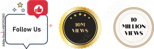 10 million views badge follow us social media achievement icons