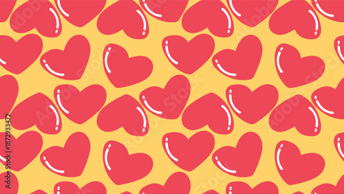seamless pattern with red hearts on yellow background. wallpaper and paper wrapping decoration