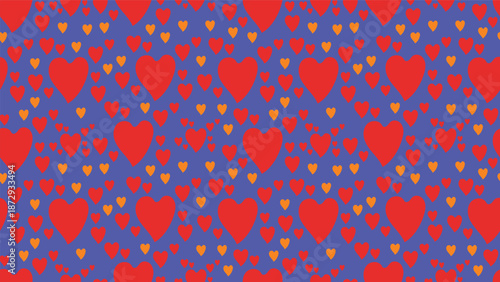 seamless pattern with red hearts on blue background. wallpaper and paper wrapping decoration