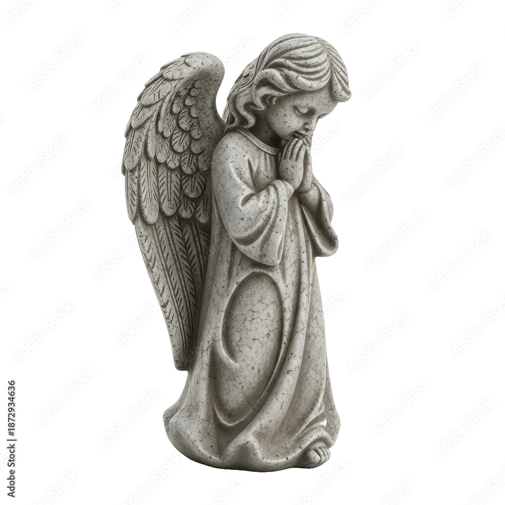 Obraz premium Stone angel statue praying on black background