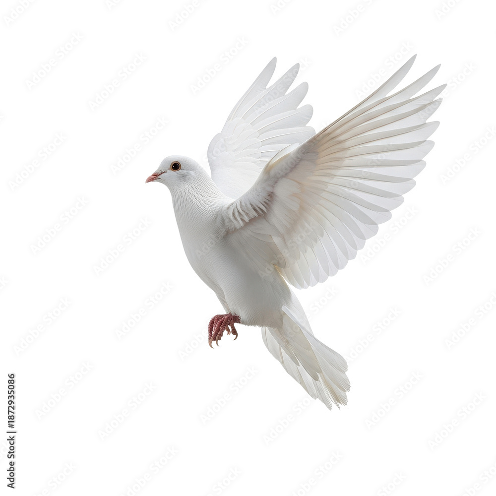 Fototapeta premium White Dove Flying Isolated Black Background