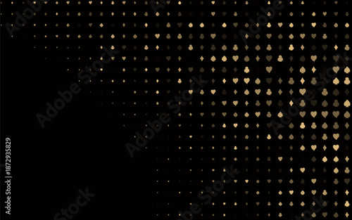 Dark Black vector background with cards signs. Glitter abstract sketch with isolated symbols of playing cards. Smart design for your business advert of casinos.