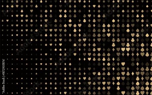 Dark Black vector background with cards signs. Glitter abstract sketch with isolated symbols of playing cards. Smart design for your business advert of casinos.