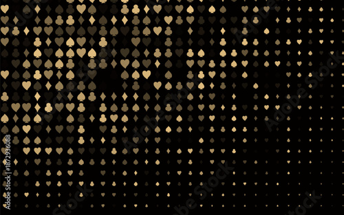 Dark Black vector background with cards signs. Glitter abstract sketch with isolated symbols of playing cards. Smart design for your business advert of casinos.