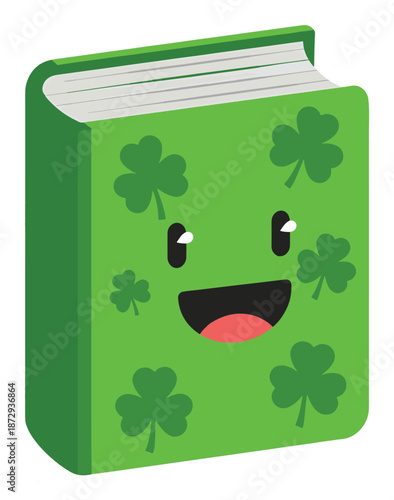 Cute Shamrock Book Character Clipart For St Patricks Day Learning Branding And Festive Vector Illustration