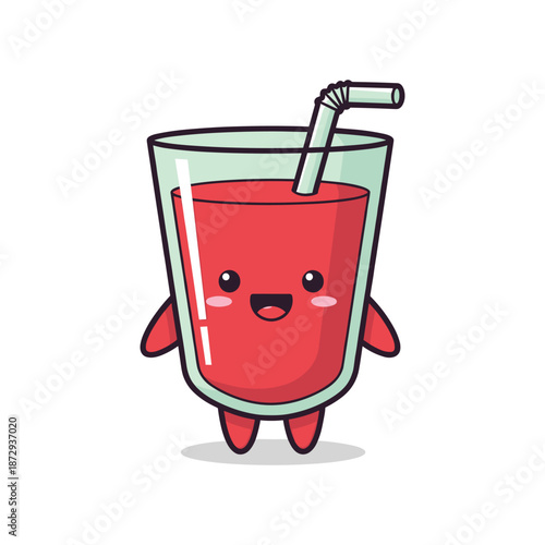 Cartoon Glass of Red Juice with Straw