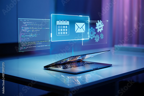 Modern workspace with integrated digital calendar and email
