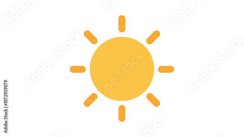 Bright Yellow Sun Icon - Simple Clean Sunny Day Symbol.