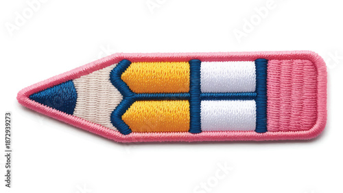 Colorful embroidered pencil patch with pink border