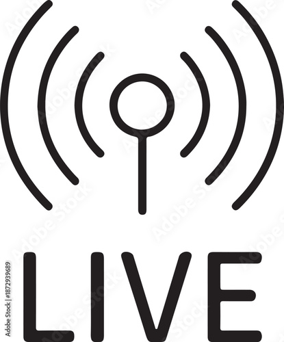 A simple black and white illustration of a wifi signal with the word live below on transparent background silhouette high quality