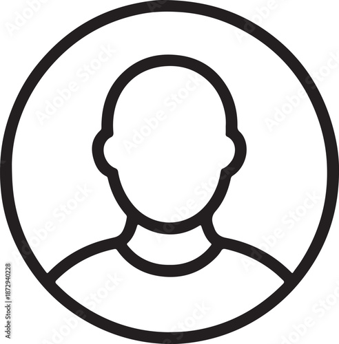 Minimalist circular profile icon depicting a head and shoulders in black lines on transparent background silhouette high quality professional detailed modern