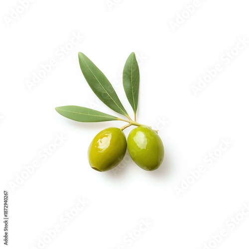 Wallpaper Mural Fresh organic green olives on a branch with leaves isolated on a white background represent a healthy vegetarian food ingredient grown from a Mediterranean tree for natural oil production Torontodigital.ca