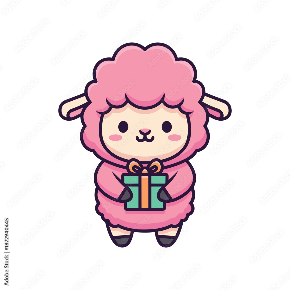Fototapeta premium Adorable Cartoon Sheep with Gift Box Illustration