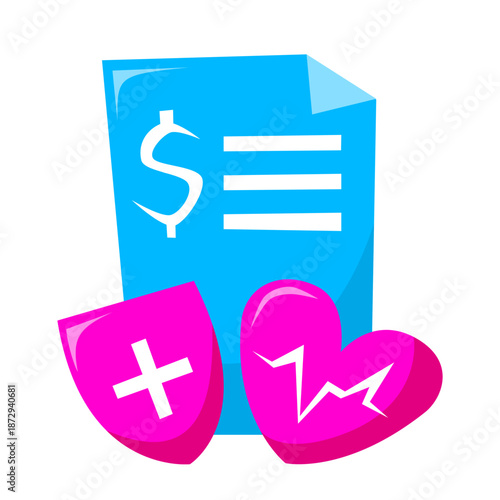 A vector illustration featuring a medical document combined with health symbols, conveying safety and care. Suitable for health insurance, medical protection, and healthcare service concepts.