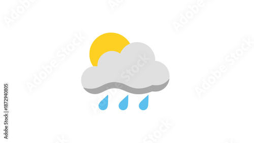 Sun and Rain Cloud Icon - Weather Forecast Symbol.