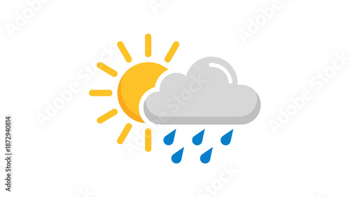 Sun and Rain Cloud Icon Weather Forecast Symbol.
