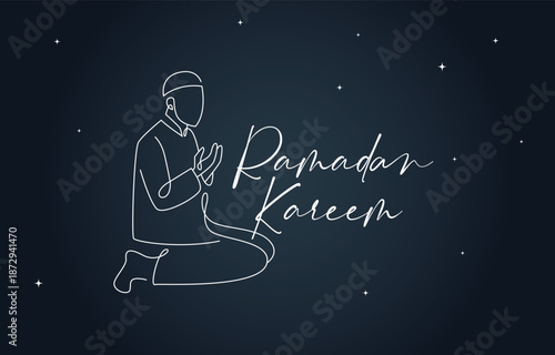 Outline Art Of Man Prayer in Ramadan