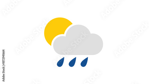 Sun and Rain Icon Partly Cloudy Weather Symbol.