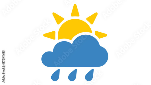 Sun and Rain Cloud Icon Weather Forecast Climate Change Seasonal Symbol.