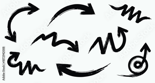 A collection of abstract arrows and swirling shapes