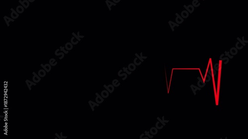 Cardiogram recording animation with red ECG waveform isolated on transparent background with alpha channel. Medical heartbeat monitor visual ready for overlay, healthcare technology, and clinical 