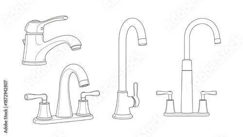 Collection of assorted modern and vintage faucet designs for plumbing and home improvement